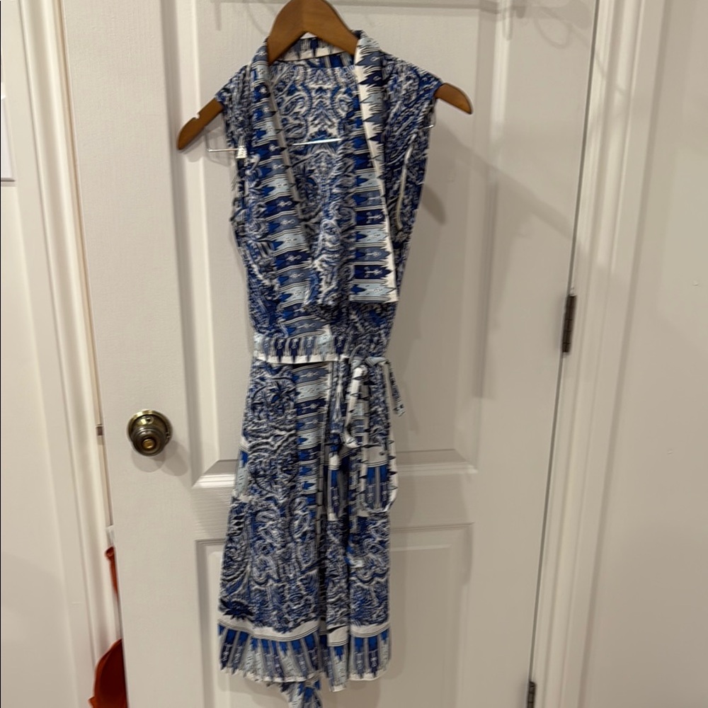 BCBG Blue and White Halter Asymmetrical Sundress